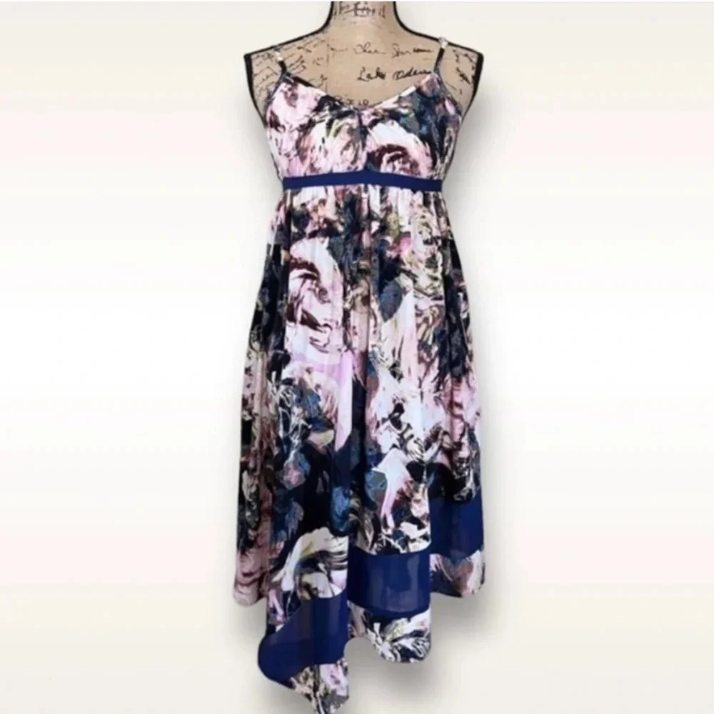 SIMPLY VERA-VERA WANG Multi-Color Asymmetrical Dress | Petite Medium | EUC
